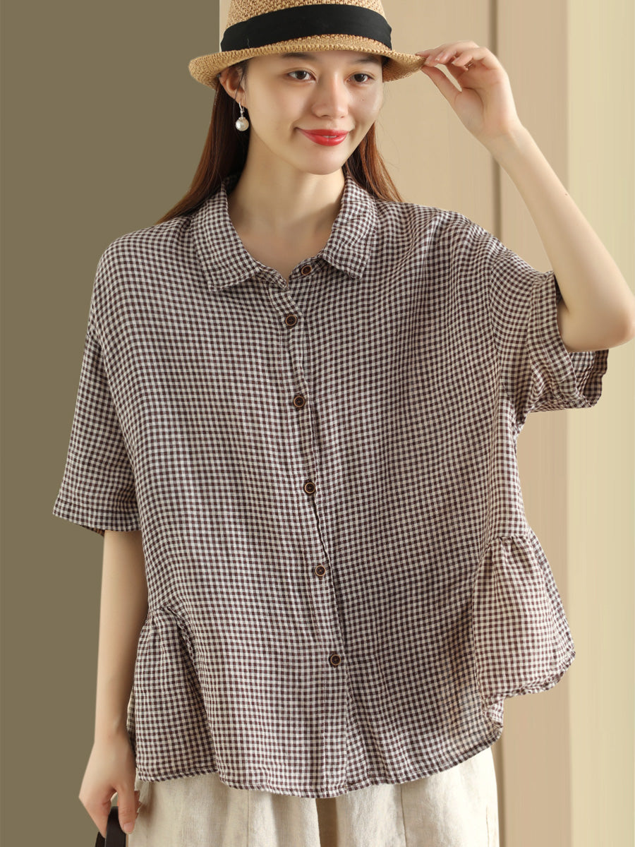 Plus Size Women's Summer Casual Plaid Button Cardigan Linen Shirt - Lightweight Cover-Up for Beach, Office & Everyday Wear