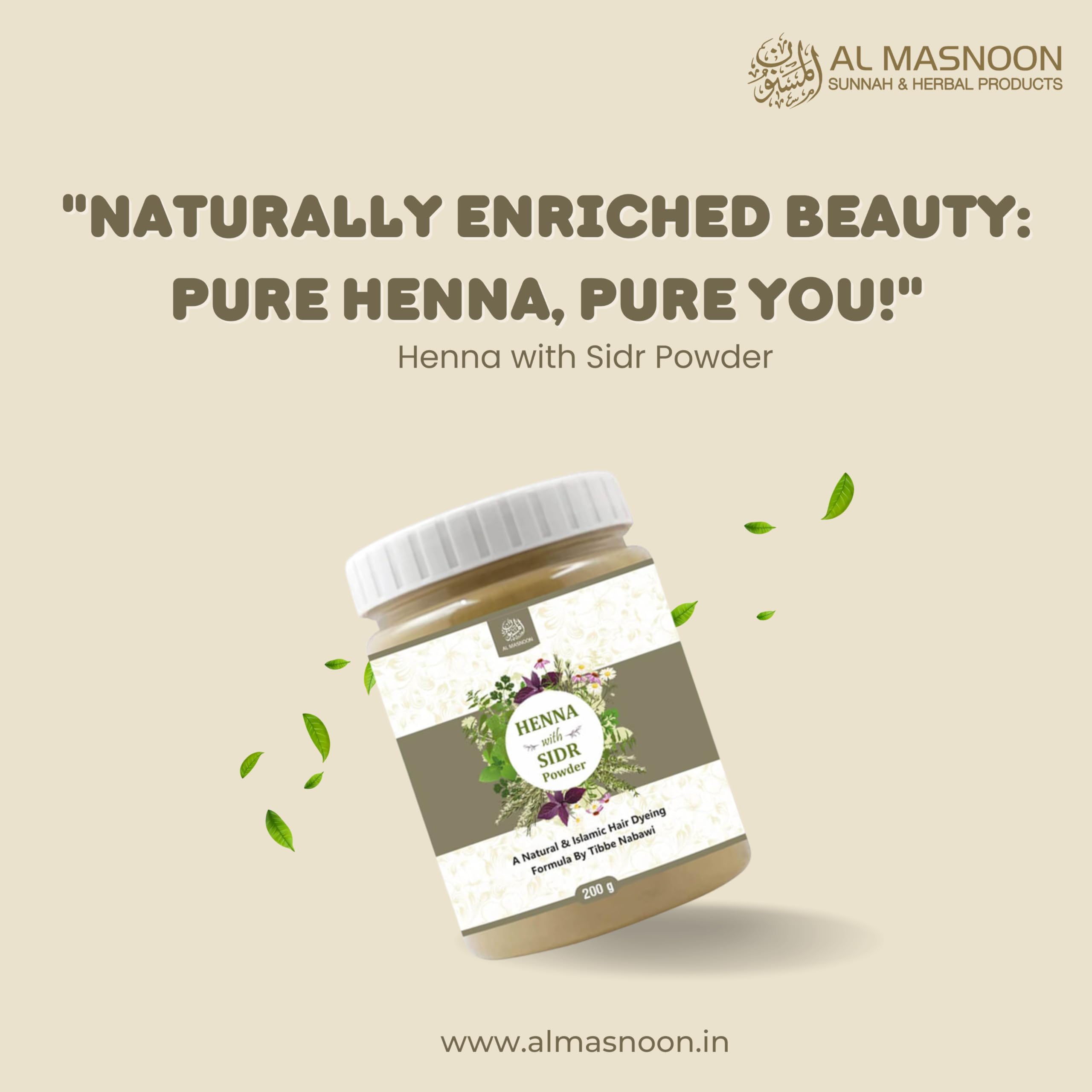AL MASNOON Henna with Sidr Leaves Powder - 100% Natural Hair Dye for Hair Care & Conditioning (200g) | Safe Chemical-Free Coloring for Gray Coverage, Highlights & Hair Treatment at Home