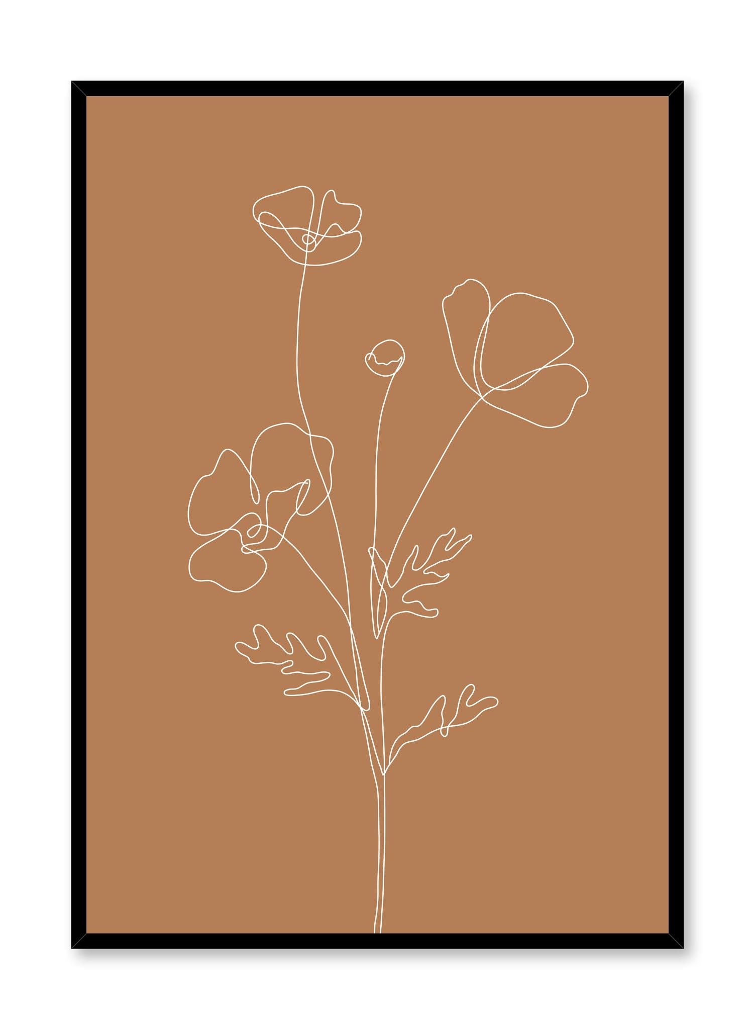 Poppy Sketch in Burnt Orange - Botanical Wall Art Poster for Home & Office Decor | Perfect for Living Room, Bedroom, or Gift