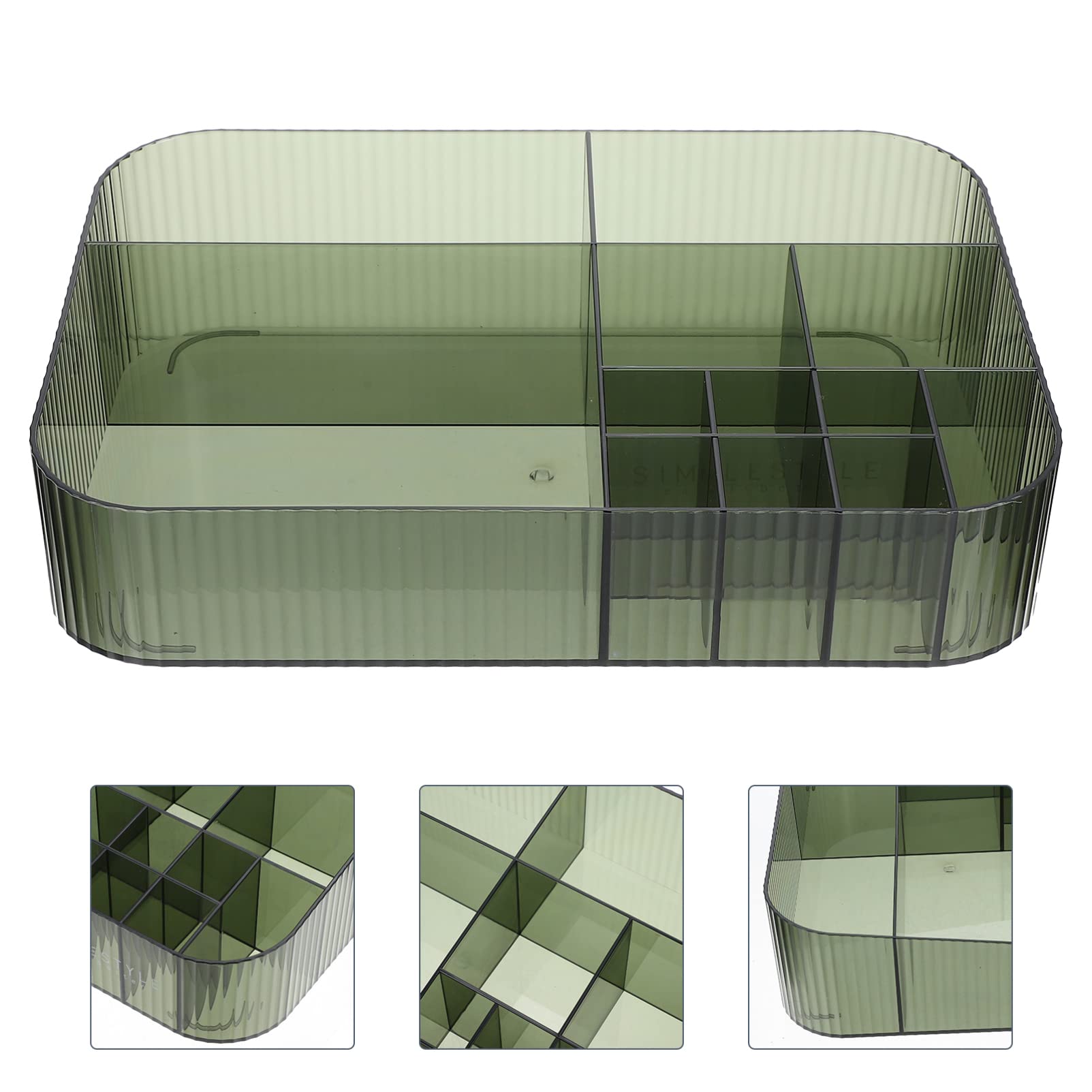Green Makeup Organizer & Cosmetic Display Case - Multi-Grid Desktop Jewelry Box with Brush & Lipstick Holder for Dresser or Vanity | Perfect for Skin Care Storage & Beauty Accessories Organization