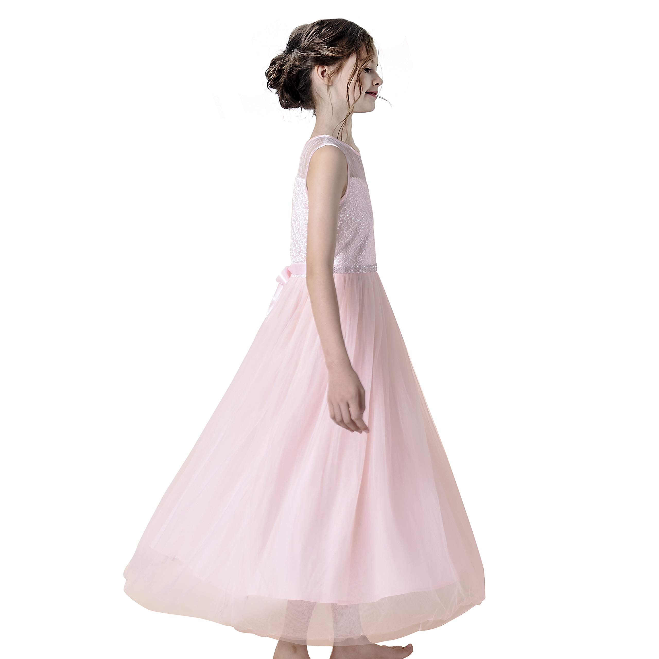Sunny Fashion Girls Rhinestone Chiffon Bridesmaid Dress - Elegant Ball Gown for Weddings, Prom, Quinceañera & Special Occasions
