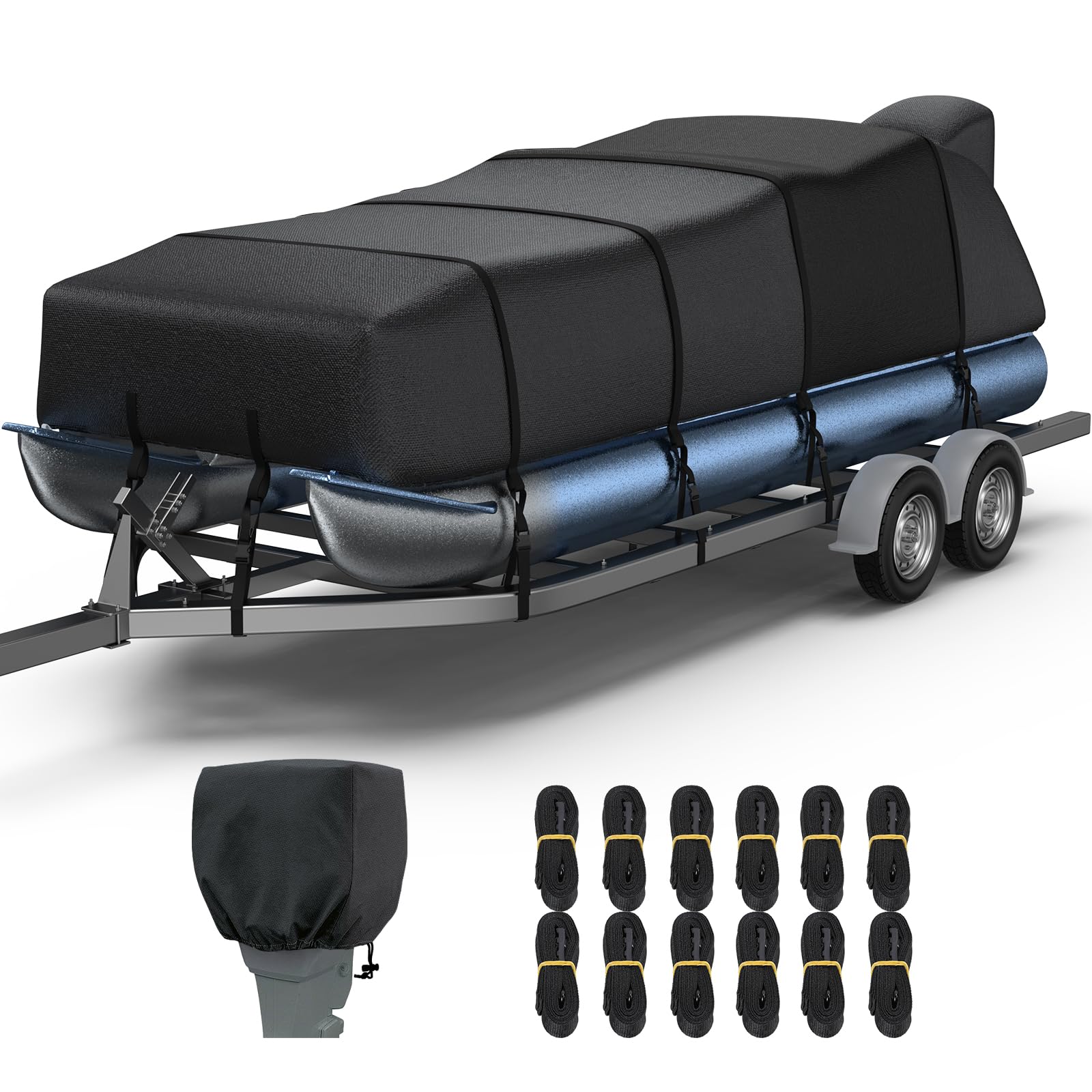 Heavy Duty 1400D Marine Grade Waterproof Pontoon Boat Cover with Motor Cover - Reinforced Middle for 21'-24' Length & 102