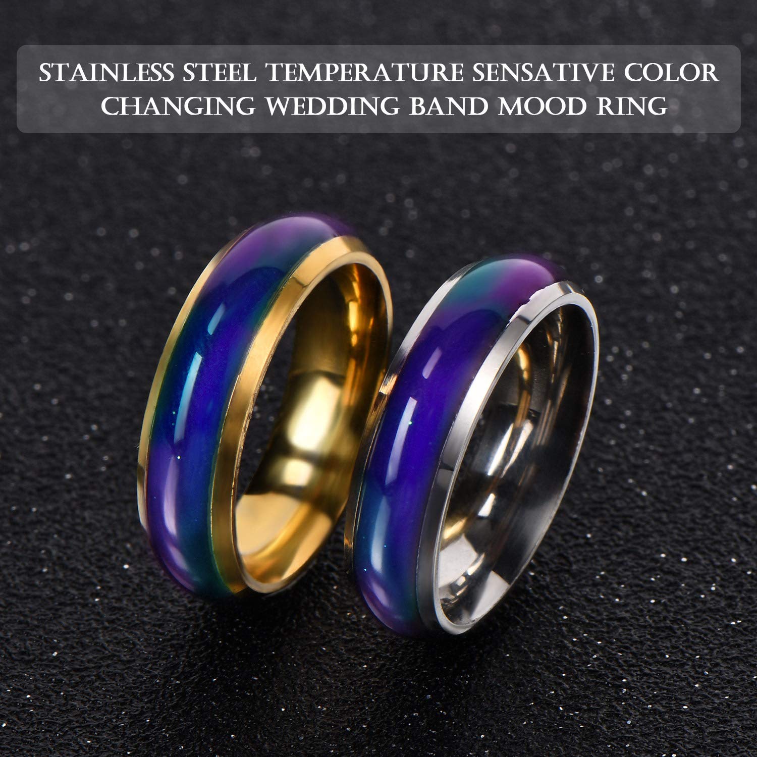 Hicarer 5-Pack Color Changing Mood Rings for Men & Women - Stainless Steel Temperature Sensitive Emotion Rings - Perfect for Weddings, Parties & Gifts