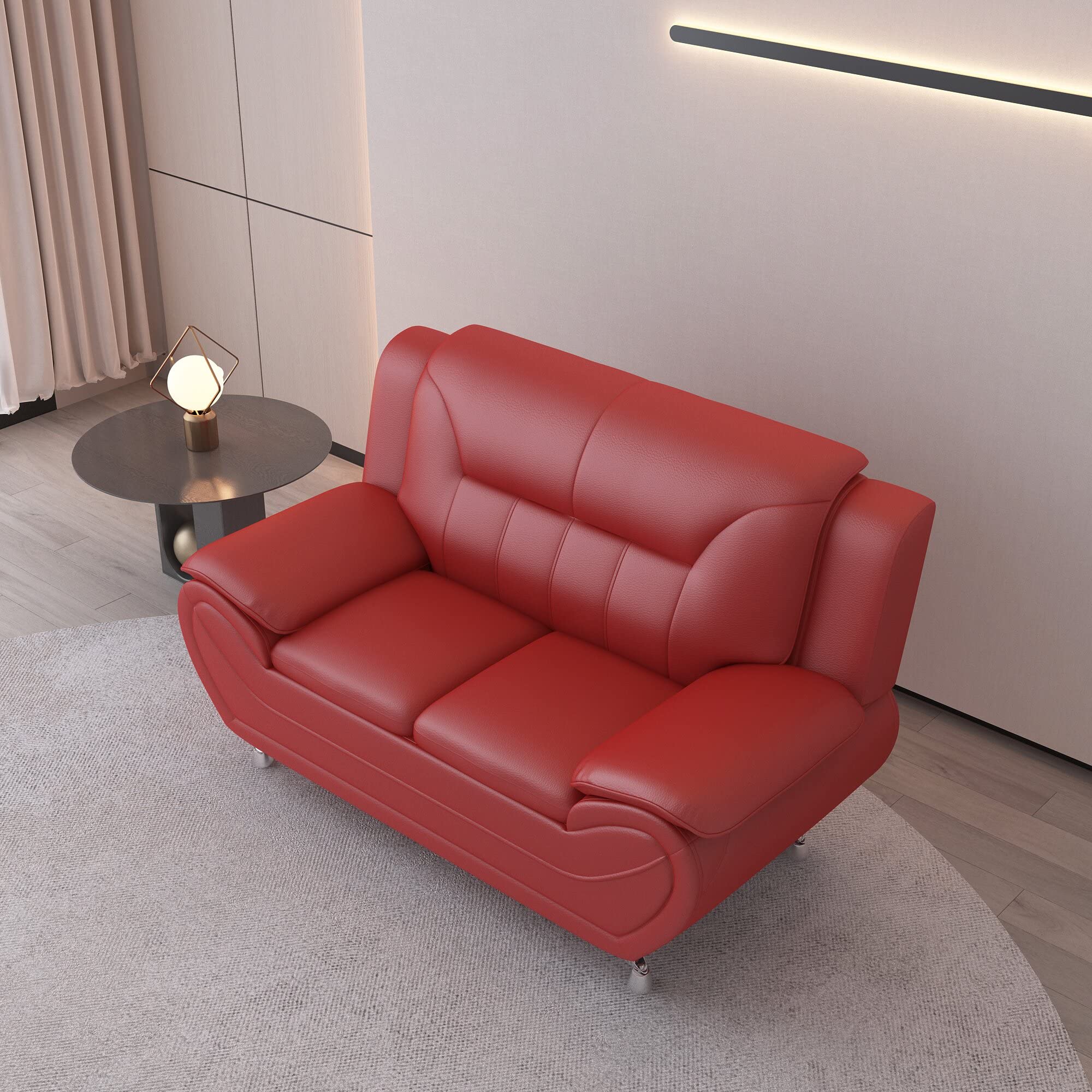 Michael Modern Faux Leather Loveseat with Stainless Steel Legs - Red Upholstered Sofa for Living Room | Perfect for Small Spaces, Apartments & Cozy Home Decor