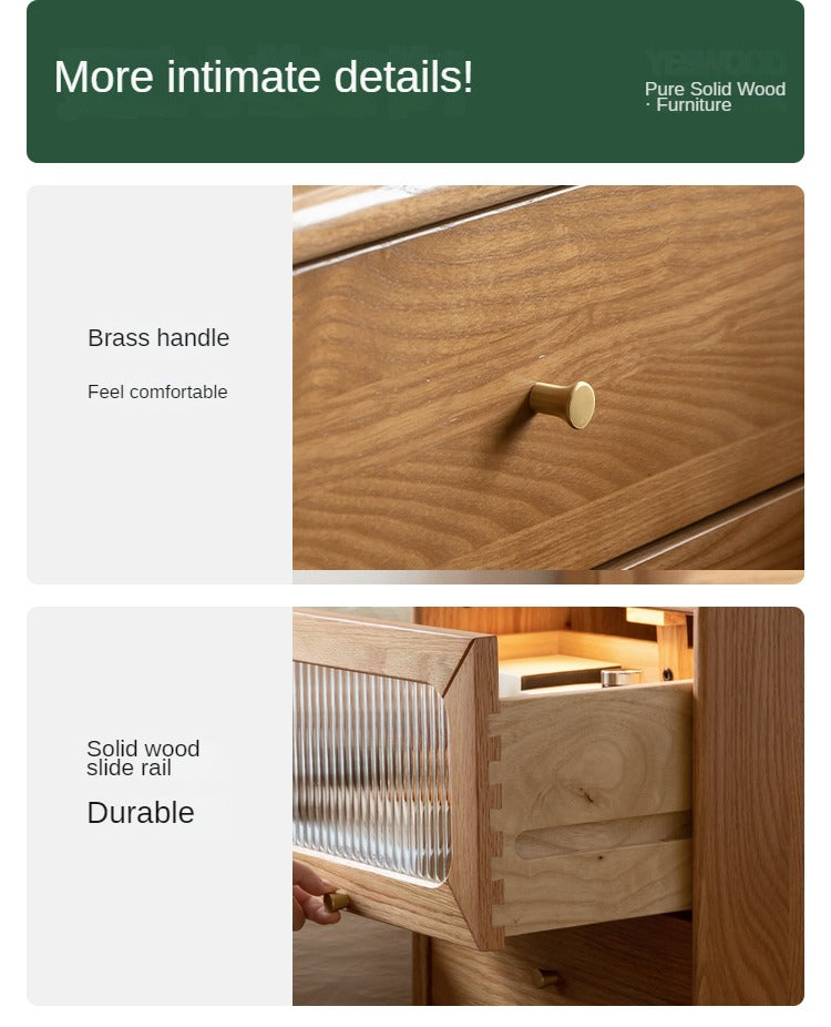 Solid Oak Wood Nightstand with Built-in LED Light - Modern Bedside Table for Bedroom, Living Room, or Office