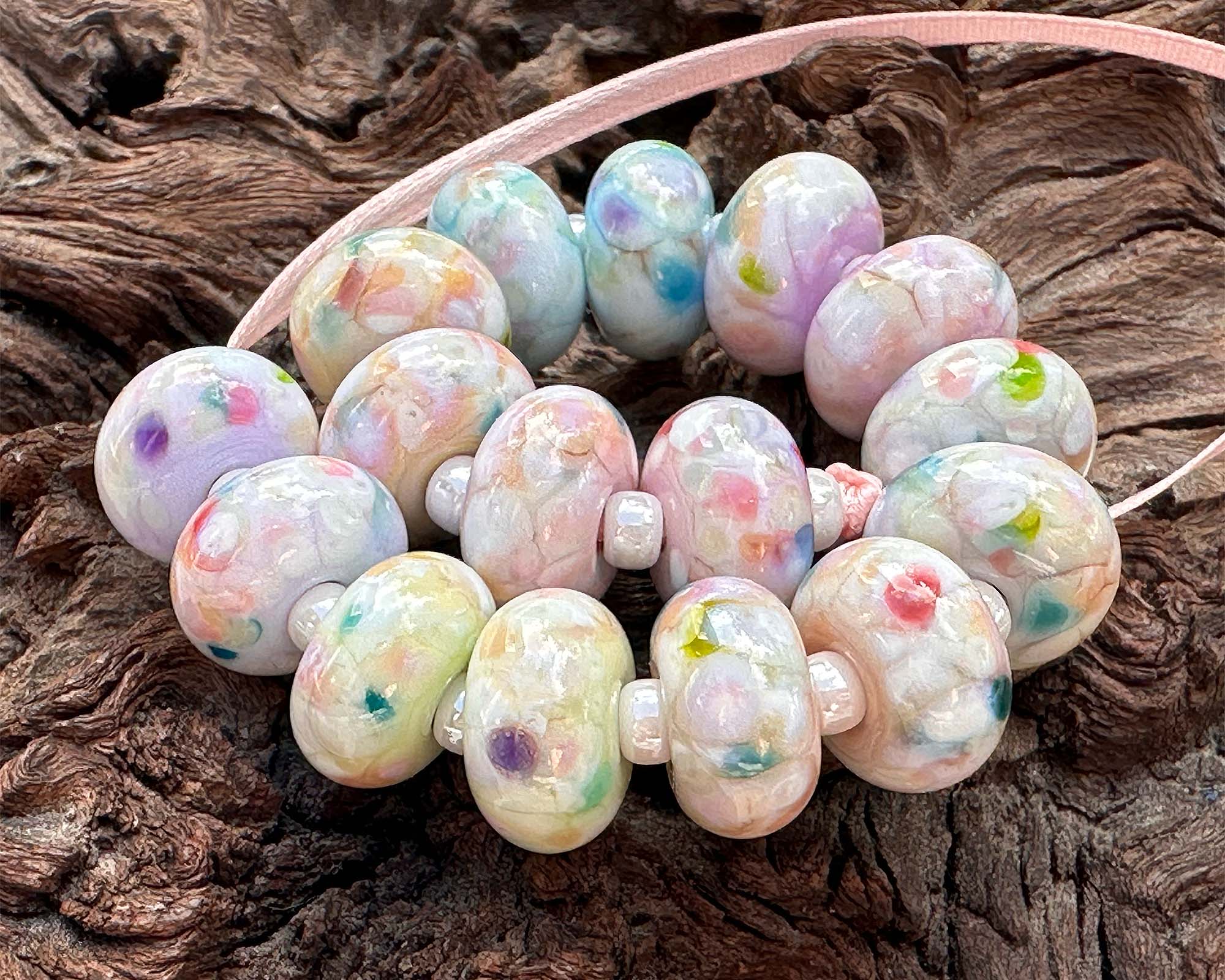 16 Pastel Mosaic Lampwork Glass Beads Set for Jewelry Making - DIY Bracelet, Necklace & Craft Projects - SRA Certified Artisan Beads