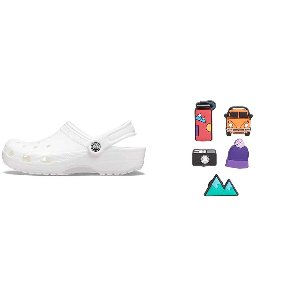 Crocs Classic Clog Shoes for Men & Women with 5-Pack Jibbitz Charms - Comfortable Slip-On Water Shoes for Beach, Pool, Garden & Casual Wear