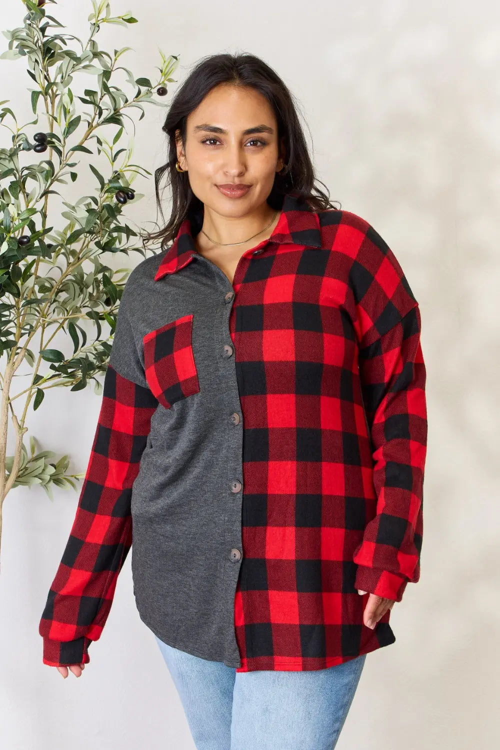 Heimish Full Size Plaid Button Down Shacket for Men & Women - Cozy Fleece Lined Overshirt Jacket for Fall, Winter & Outdoor Activities