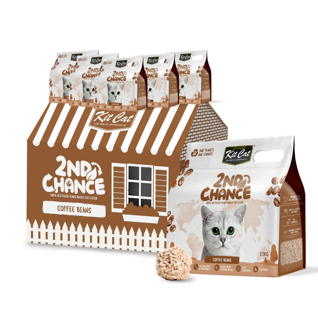 [Bundle of 6] Kit Cat 2nd Chance Plant-Based Cat Litter 2.5kg - Eco-Friendly Pea Fiber, Coffee Beans, Black Tea & Green Tea Leaves - Odor Control for Multi-Cat Homes & Small Spaces