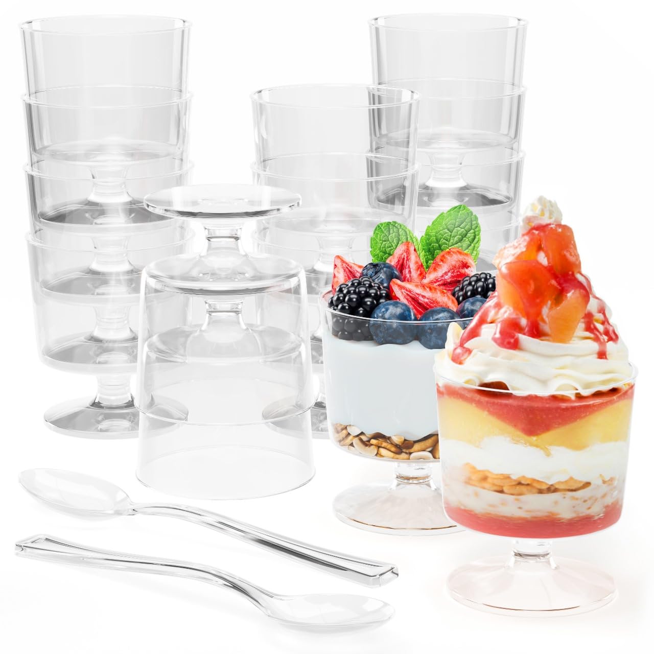 200 Pcs Disposable 2 oz Mini Plastic Dessert Cups with Spoons | Perfect for Mousse, Pudding, Ice Cream & Party Serving | Elegant Small Dessert Containers for Catering, Weddings & Events