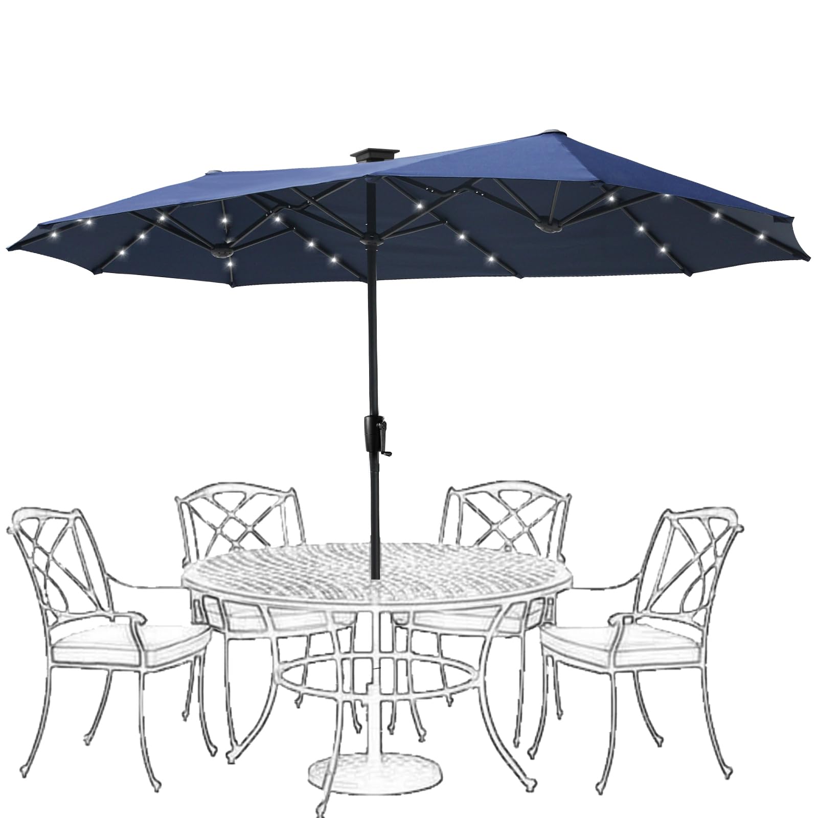 FREE SOLDIER 13ft Solar LED Patio Umbrella with 36 Lights - Double Sided Outdoor Table Umbrella for Garden, Yard, Pool - Navy Blue | Perfect for Backyard BBQs, Beach Parties & Outdoor Dining