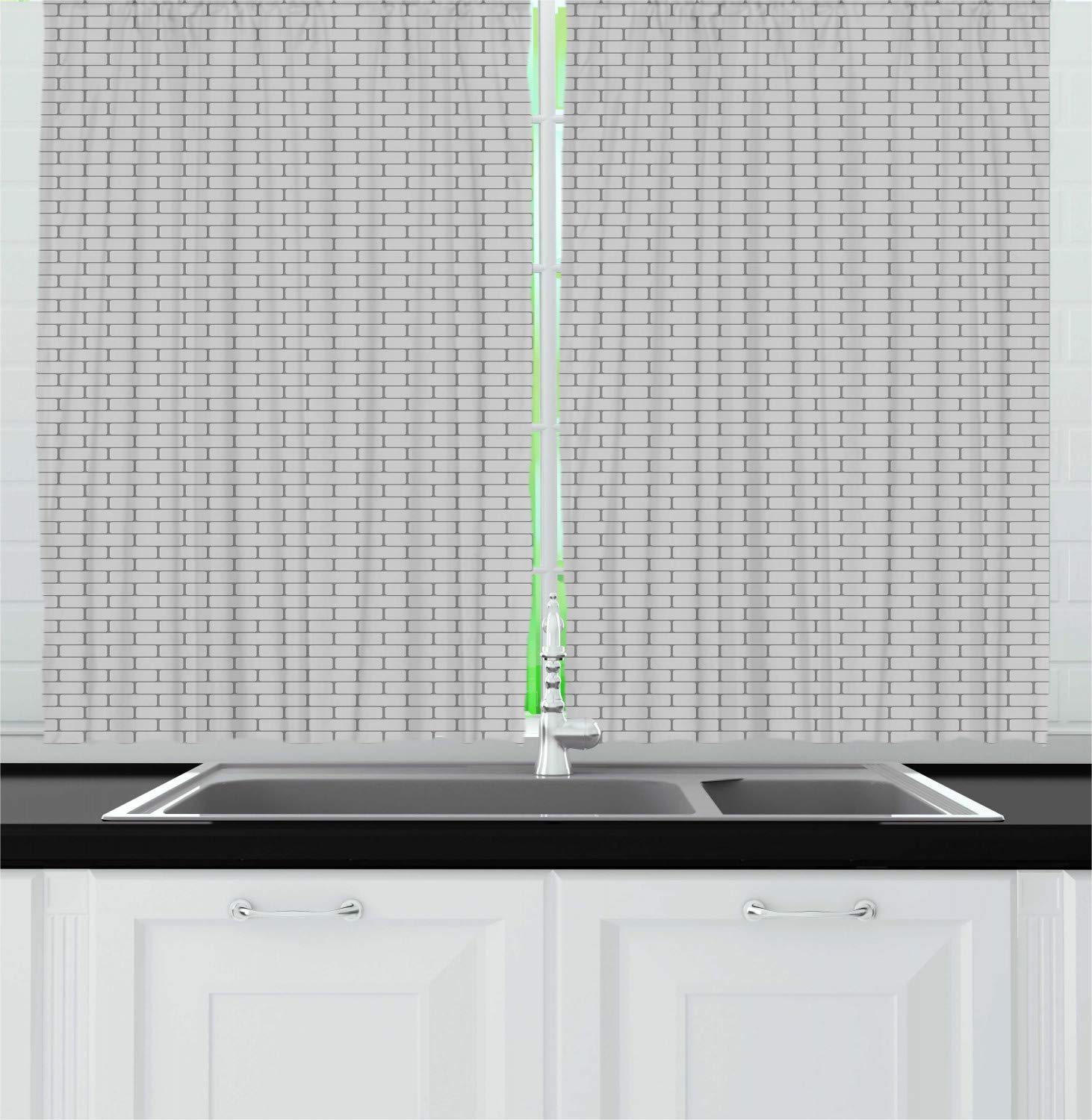 Ambesonne Geometric Brick Pattern Kitchen Curtains - Modern Monochrome Grey Window Drapes, 2 Panel Set (55