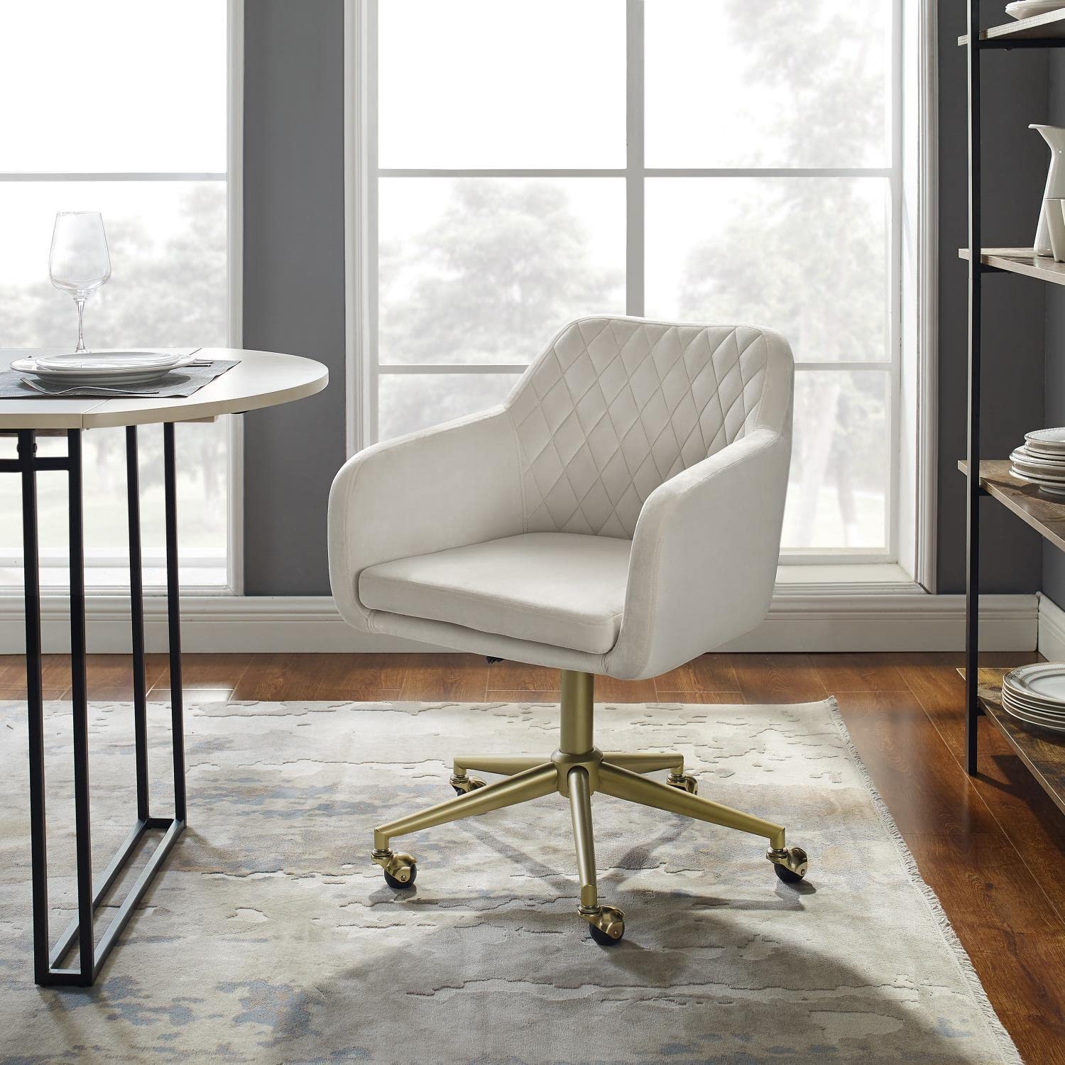 Linon Imogen Quilted Office Chair - Ergonomic Desk Chair with Padded Seat & Back Support, Off White - Perfect for Home Office, Study & Workspace