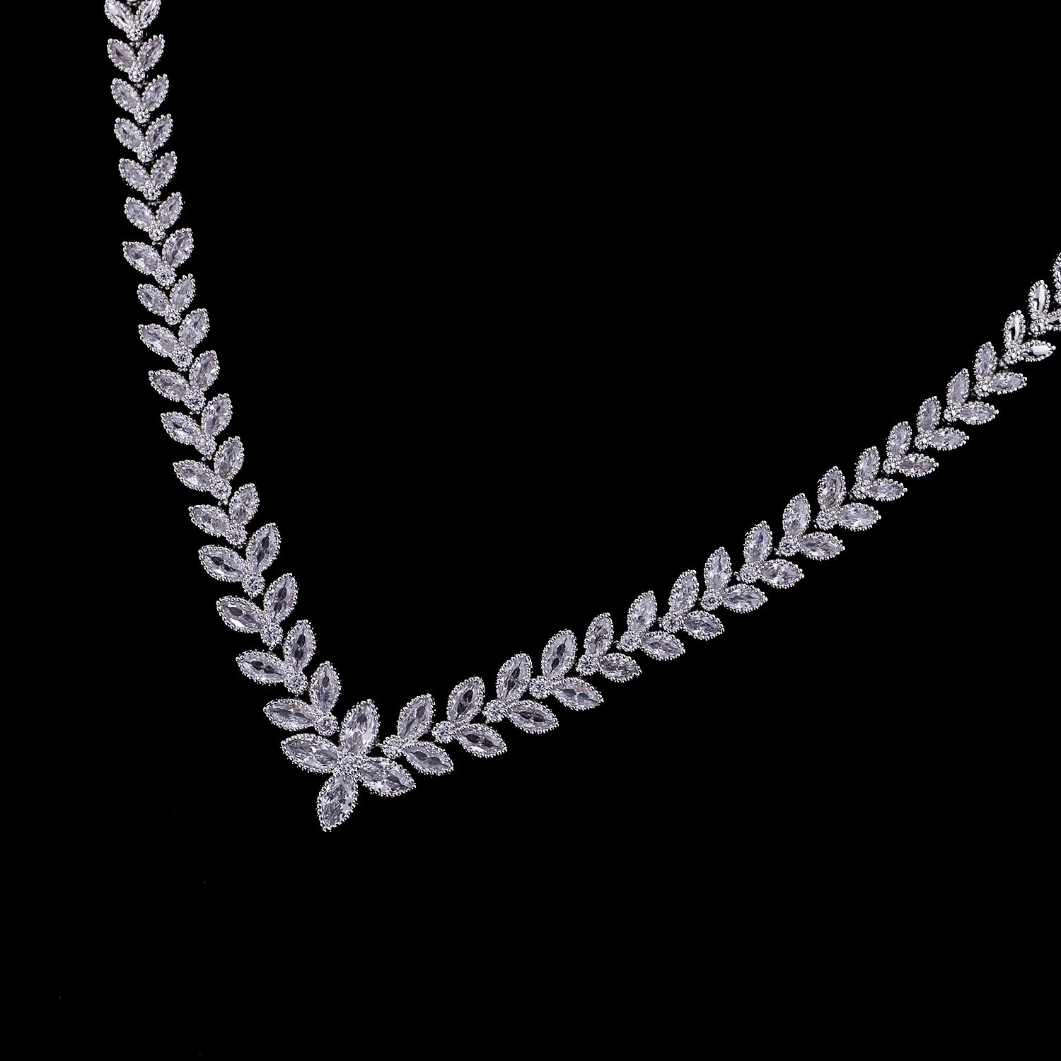 3A Cubic Zirconia Leaf Bridal Jewelry Set - Elegant Wedding Necklace & Earrings for Women | Perfect for Prom, Party & Special Occasions