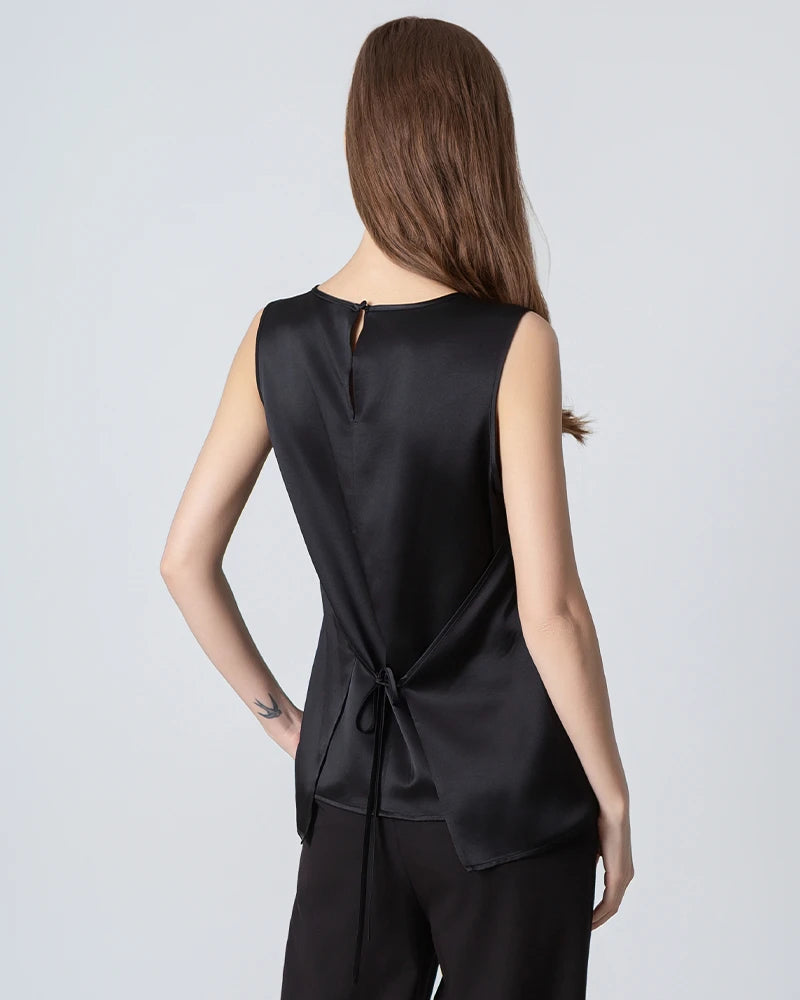 Elegant Sleeveless Lace-Up Silk Blouse for Women | Breathable Summer Top | Perfect for Office Wear, Date Night & Special Occasions