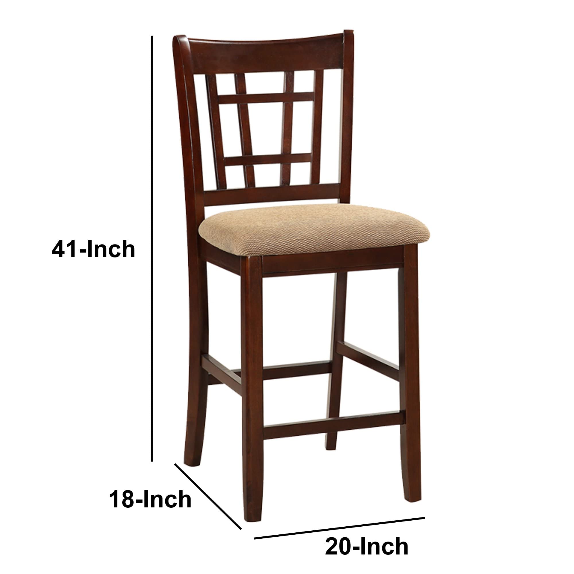 2-Piece Solid Wood Counter Height Dining Chairs with Upholstered Cushions - Brown Wooden Bar Stools for Kitchen Island, Breakfast Nook & Small Space Dining