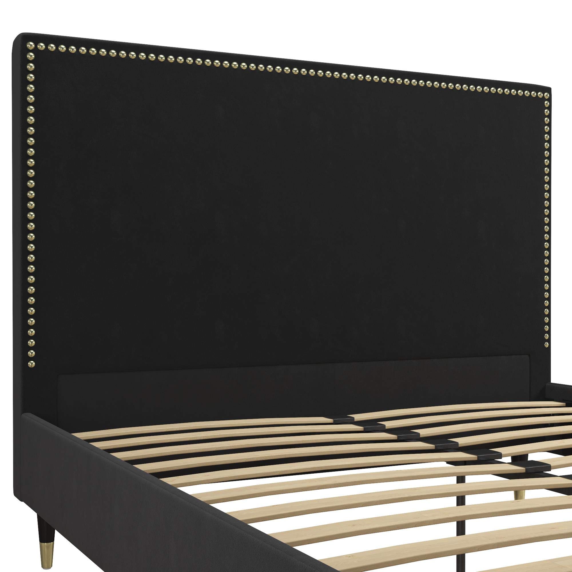 CosmoLiving by Cosmopolitan Audrey Queen Size Upholstered Bed Frame - Luxe Black Velvet Fabric for Modern Bedroom Decor | Perfect for Master Bedrooms & Guest Rooms
