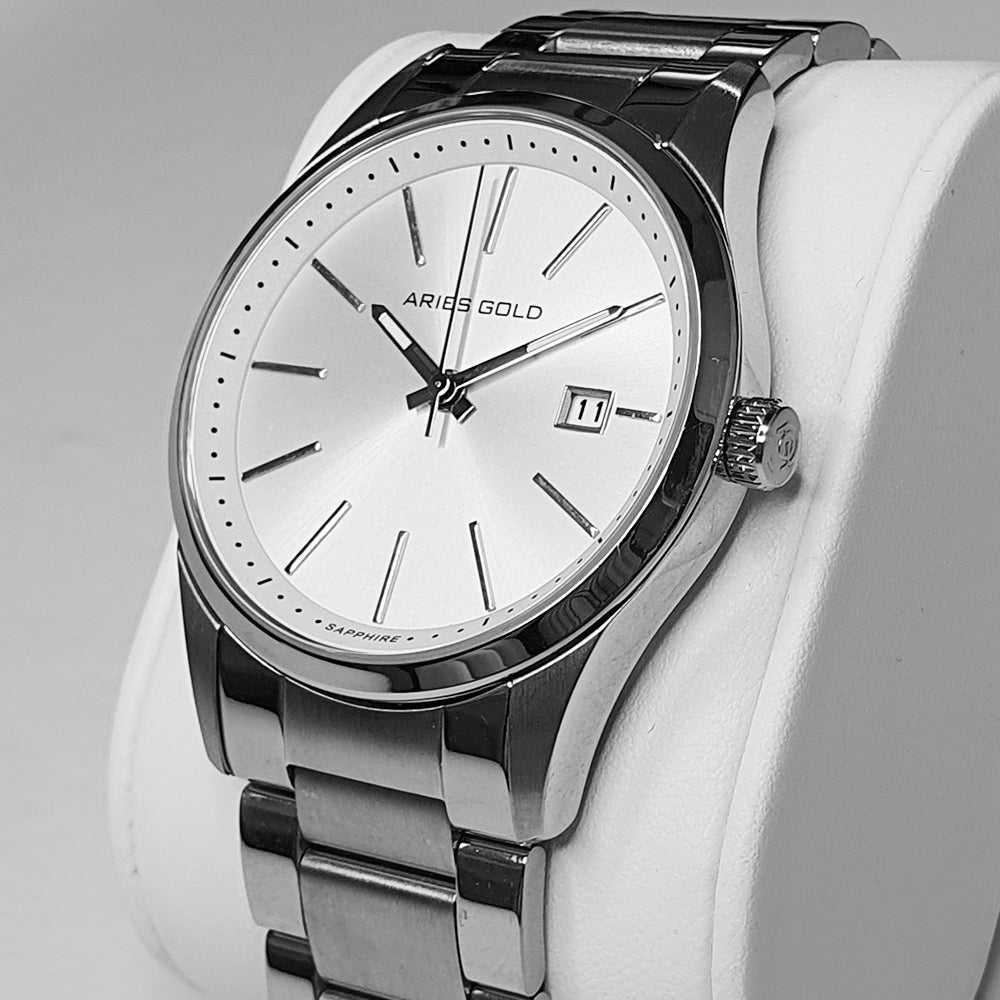 ARIES GOLD URBAN CLASSIC Silver Stainless Steel Men's Watch G120B - Stylish Dress Watch for Business, Formal Occasions & Everyday Wear