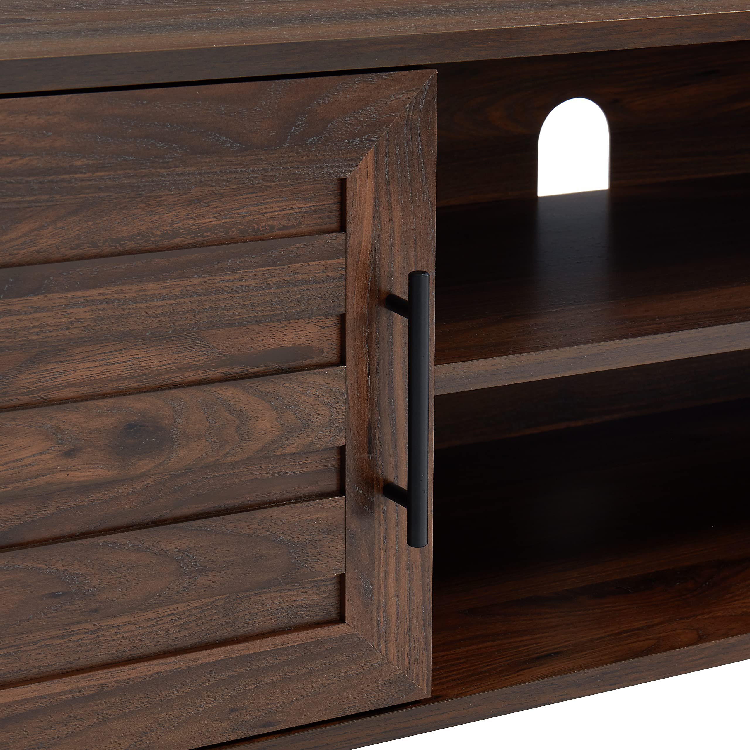 Mid Century Modern TV Stand Entertainment Center - Dark Walnut Wood Media Console with Open Shelves & 2 Storage Cabinets for 65 Inch Flat Screen TVs - Perfect for Living Room, Home Theater & Gaming Setup