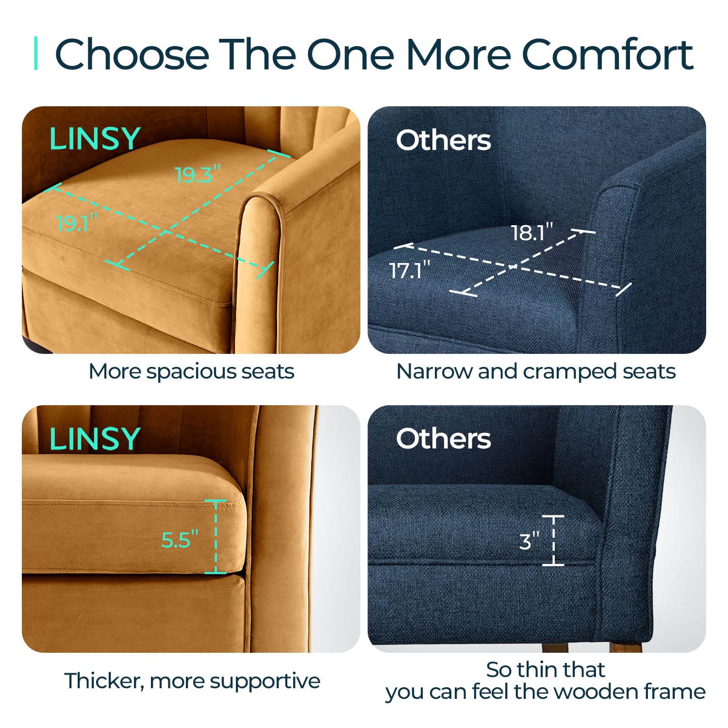 LINSY Modern Velvet Accent Chair with Ottoman - Barrel Style Comfy Armchair with Footrest for Living Room, Bedroom & Reading Room - Round Arms Lounge Chair in Yellow | Perfect for Relaxing, Reading & Home Decor
