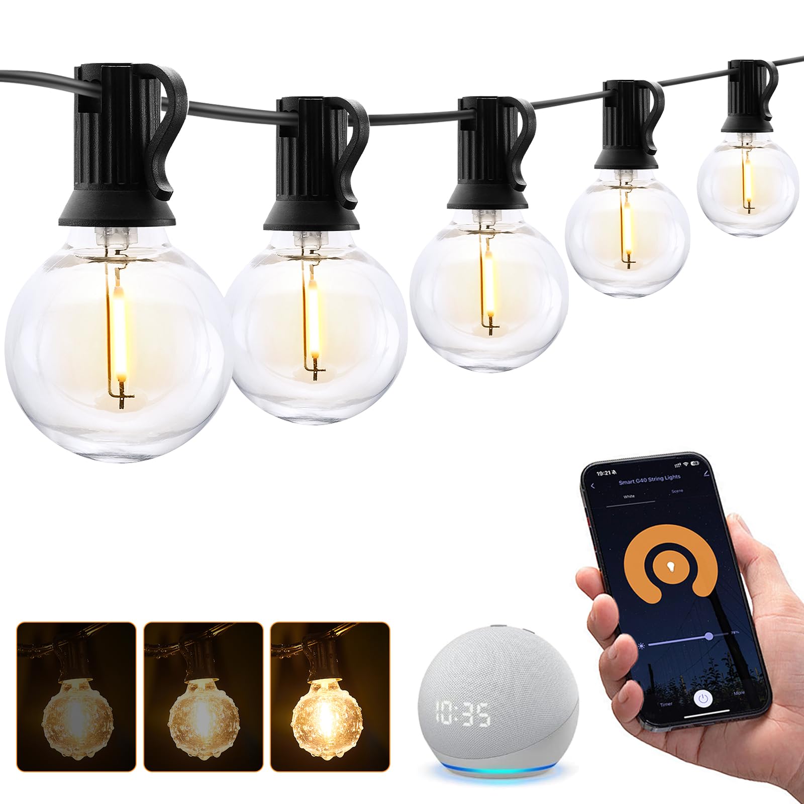 XMCOSY+ Smart Outdoor String Lights - 150Ft G40 Globe Patio Lights with 75 LED Bulbs, WiFi & APP Control, Alexa Compatible, Waterproof Dimmable LED Lights for Garden, Backyard, Porch, Cafe, Restaurant and Wedding Decorations