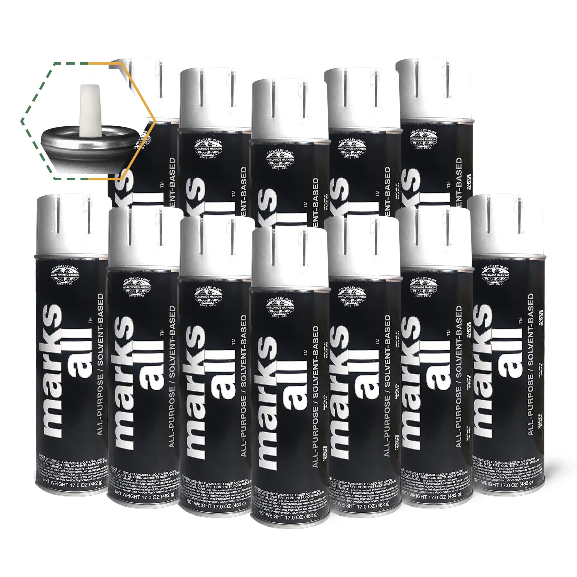 Fox Valley Marks All Utility Marking Paint Spray Can - 18 oz (Pack of 12), White - Easy to Use Lawn, Tree, Driveway & Parking Lot Marking Paint for Professional Landscaping, Construction & Property Maintenance