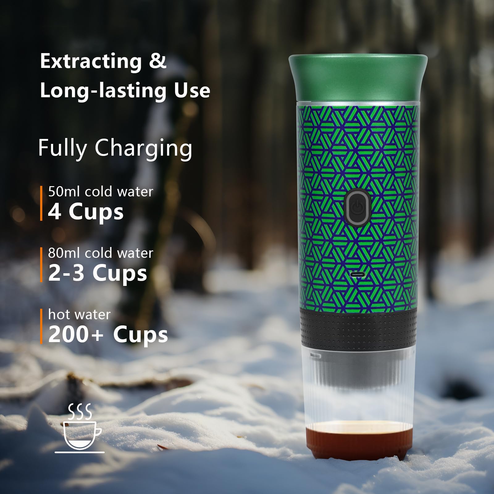 Portable Electric Espresso Machine - Battery Powered Rechargeable Coffee Maker for Camping, Travel, RV & Hiking - Works with Ground Coffee & Capsules - Self Heating Fast Brewing - Green & Black Design - Perfect for Outdoor Adventures, Road Trips and Office Use