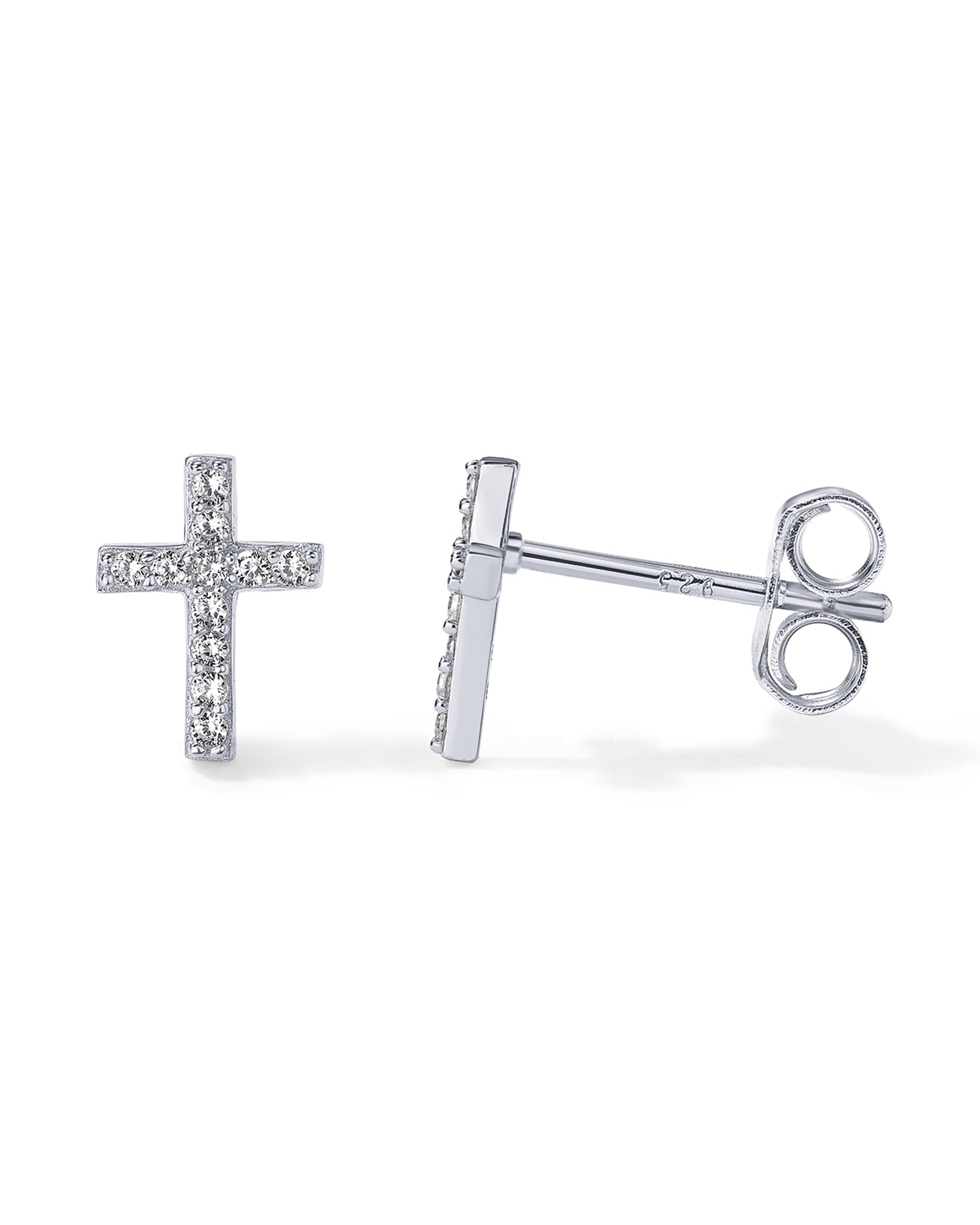 PAVOI 14K Gold Plated Sterling Silver Cross Earrings for Women | Small Religious Faith CZ Stud Huggie Earrings | Perfect for Church, Weddings & Everyday Wear