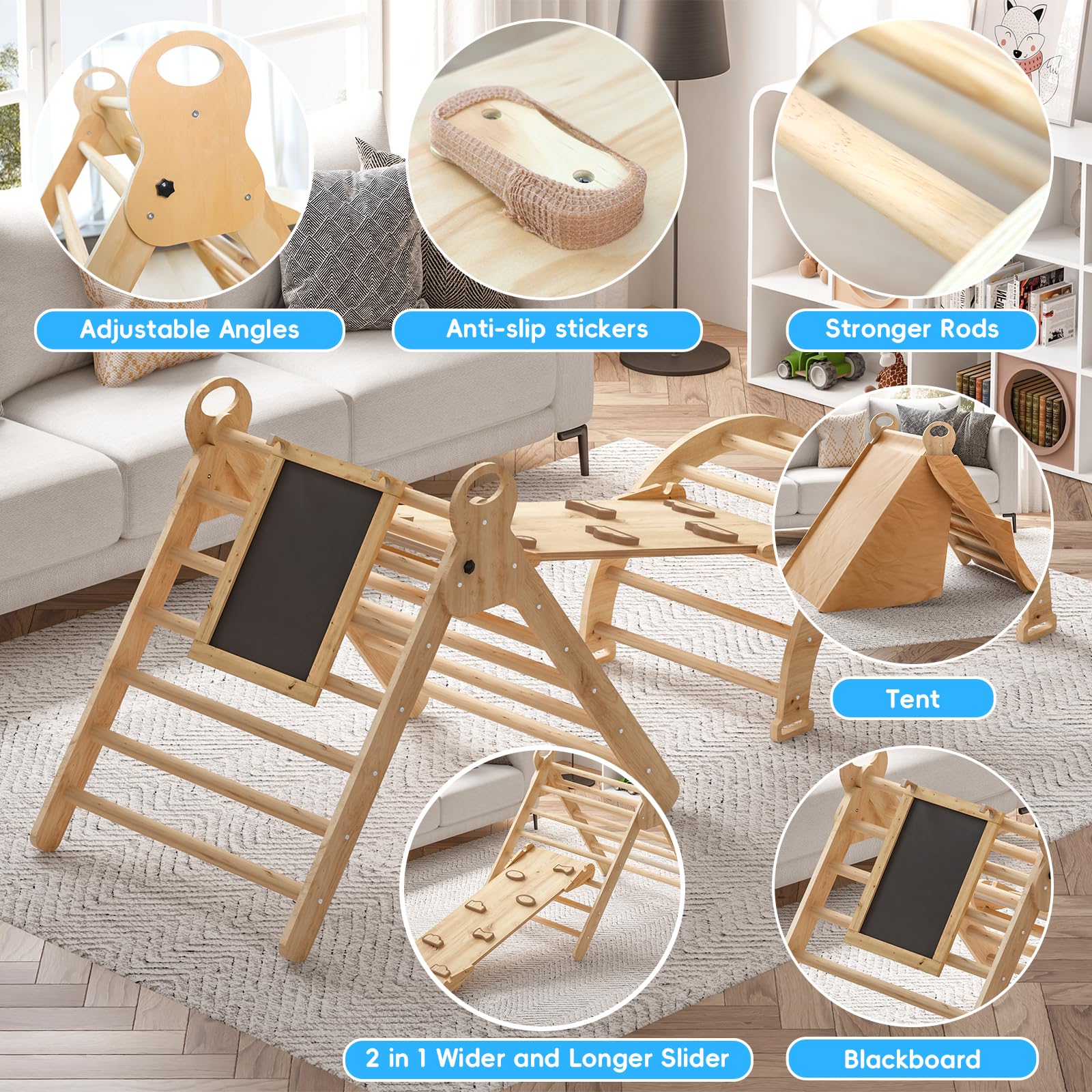 Montessori Pikler Triangle Climbing Set for Toddlers - Indoor & Outdoor Play Gym with Arch, Ramp, and Triangle - Kids Learning & Development Toy for Home, Nursery, and Backyard Playtime