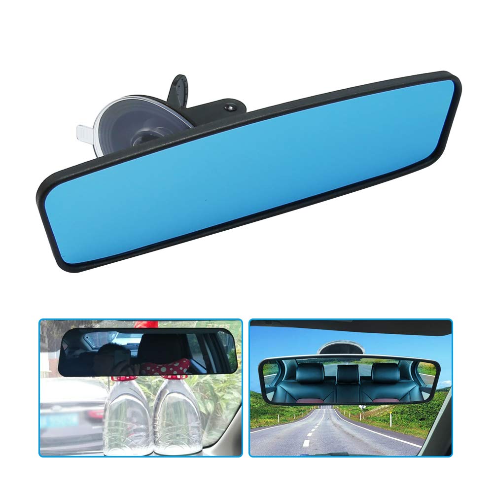Adjustable Car Rear View Mirror - Universal Child Safety Mirror for Cars, Trucks & SUVs - 9.64 x 2.6 Inch Blue Interior Mirror - Perfect for Baby Monitoring & Backseat Visibility