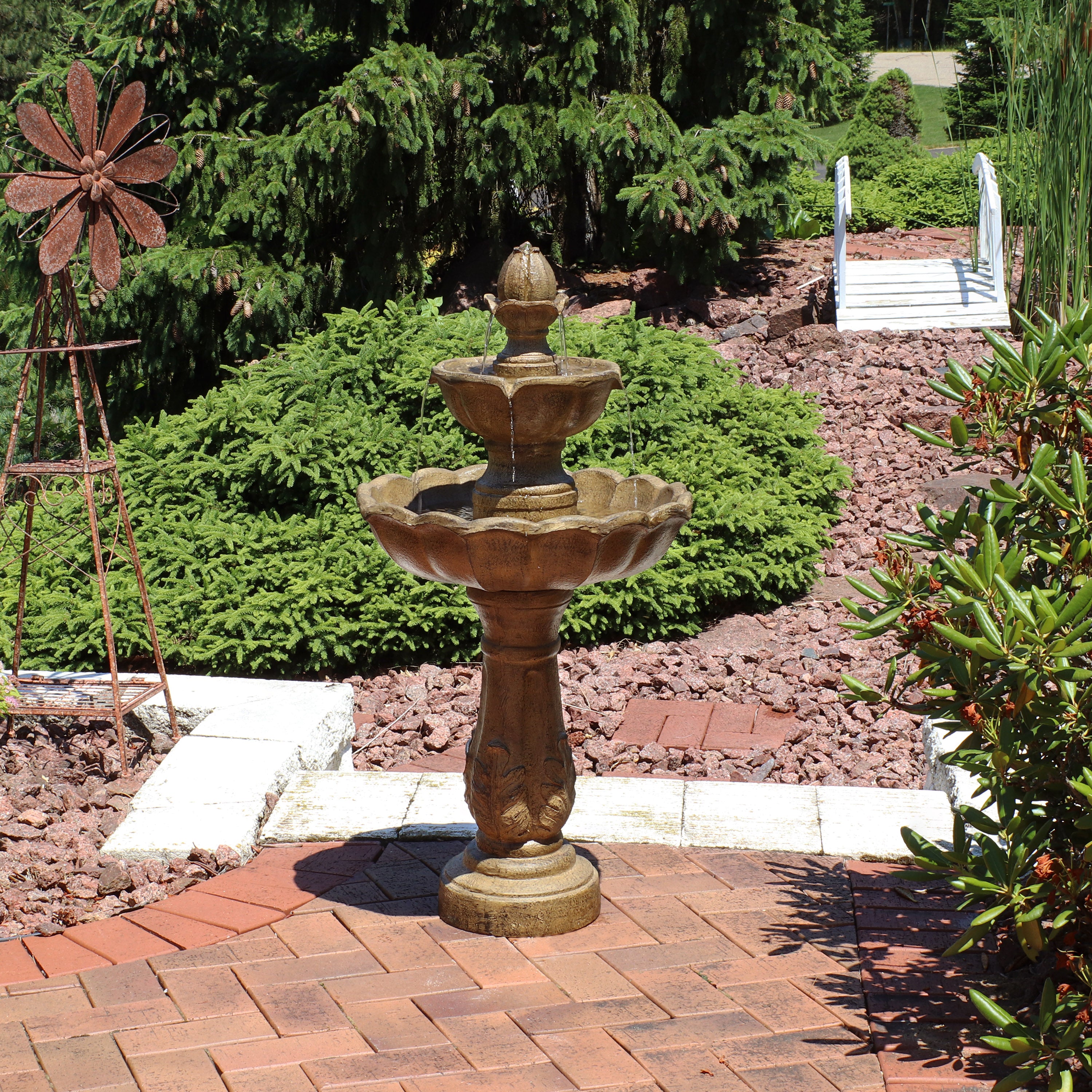 Sunnydaze Blooming Flower 2 Tier Outdoor Water Fountain - 38 Inch Tall Garden Decor for Patio, Yard & Backyard | Relaxing Water Feature for Outdoor Spaces