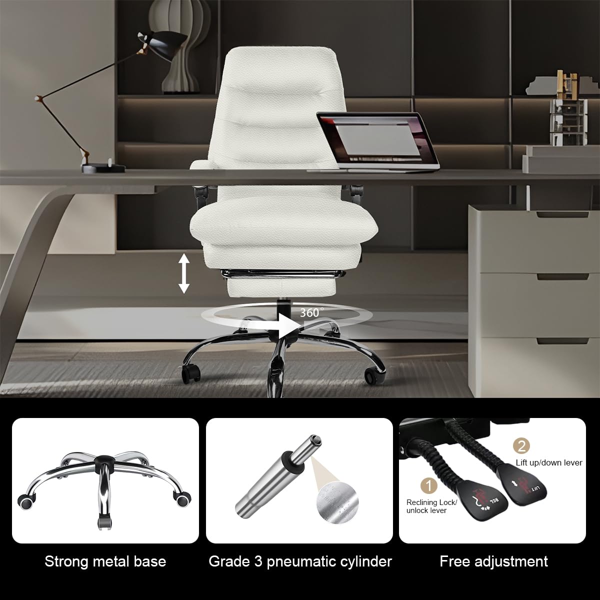 Ergonomic High Back Executive Office Chair - Adjustable Leather Computer Gaming Chair with Footrest for Big and Tall Users - Perfect for Home Office, Gaming Setup & Workspace Comfort