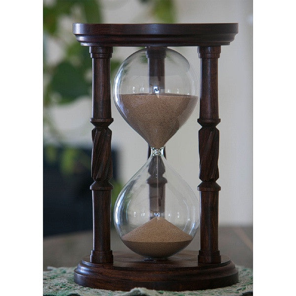 Premium Solid Granadillo Wood Hourglass with Spiral Spindles - 30-Minute Sand Timer for Home Office Decor, Meditation, Yoga & Gift Giving