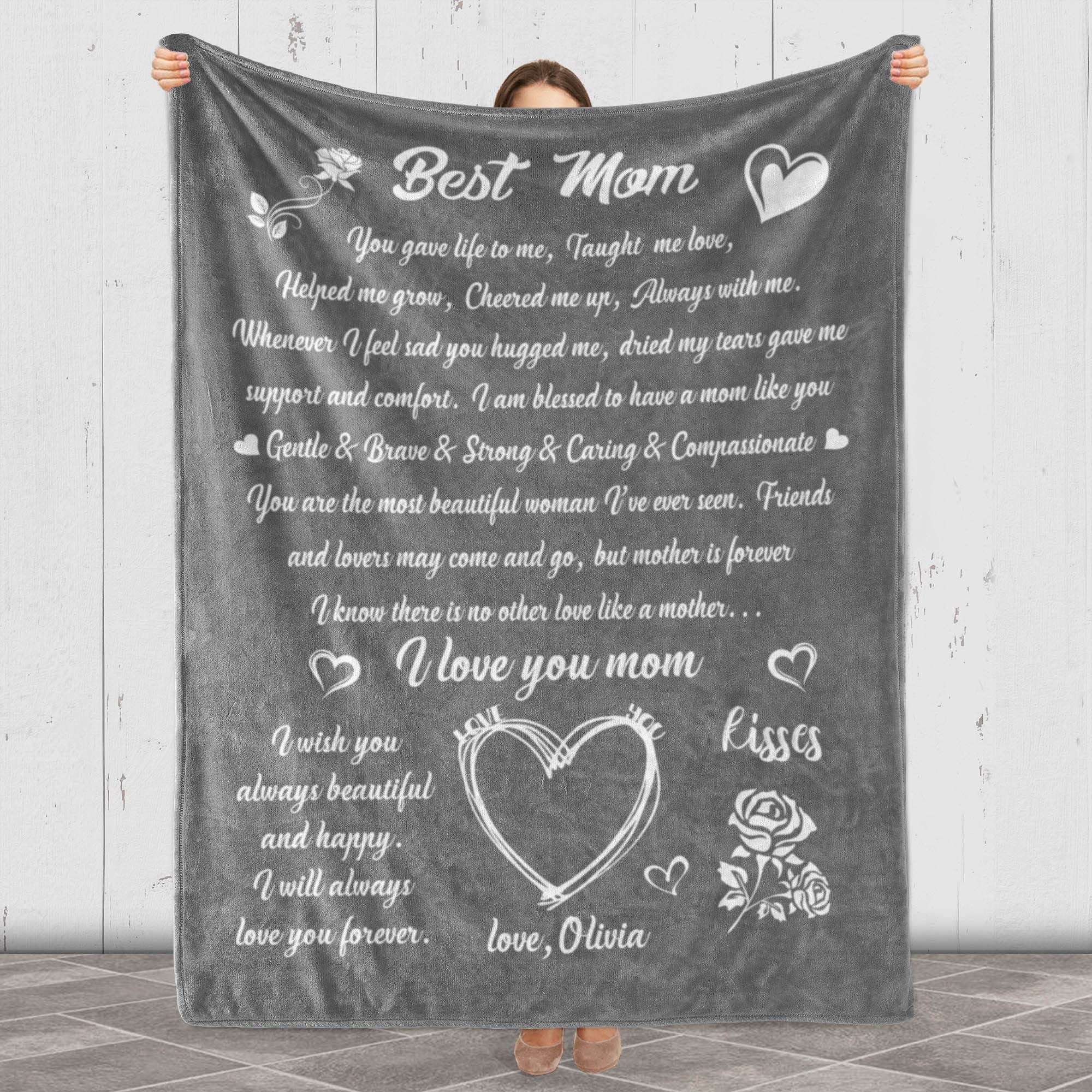 Personalized Mom Blanket - Best Mom Ever, I Love You Mom Gift from Son/Daughter, Custom Fleece or Sherpa Blanket for Birthday, Mother's Day, Christmas, Thanksgiving - Perfect for Cozy Nights, Family Gatherings, and Heartwarming Moments