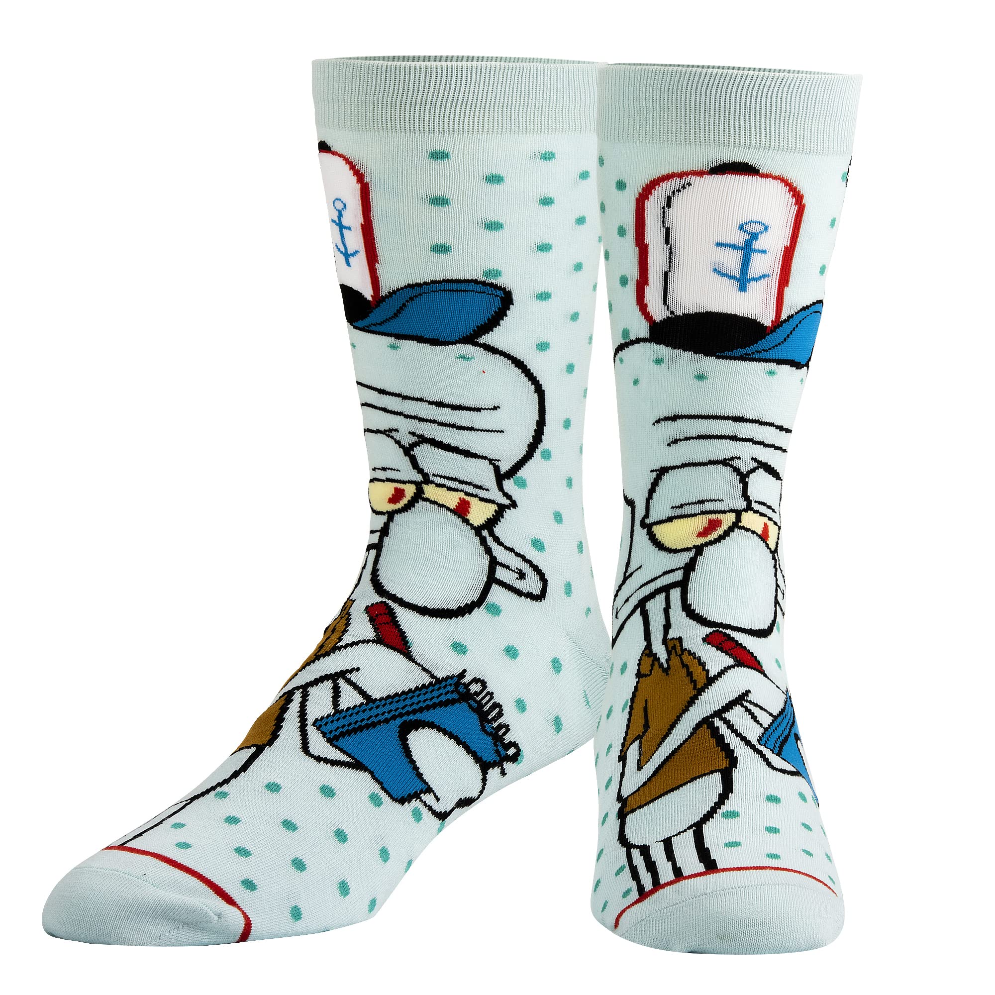 SpongeBob Cartoon Socks for Men - Nickelodeon Funny Novelty Crew Socks with Squidward Design - Large Size - Perfect for Cosplay, Gifts, and Everyday Wear