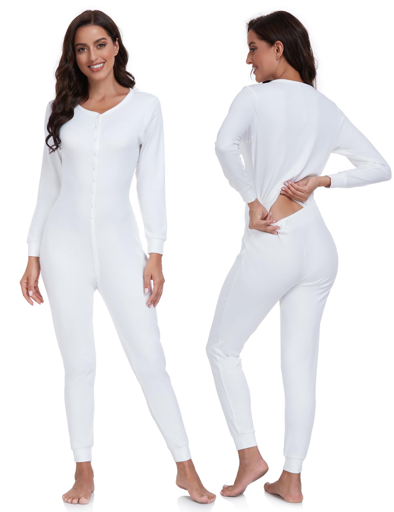 COLORFULLEAF Women's Cotton Onesie Pajamas - Soft Thermal One-Piece Sleepwear with Henley Neck for Women | Cozy Winter Loungewear & Nightwear for Home, Travel & Sleep