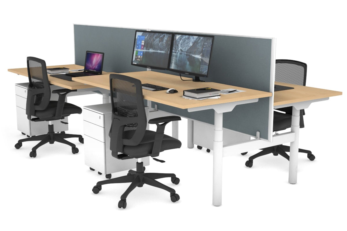 Flexi Premium Height Adjustable 4-Person H Bench Workstation - White Frame [1200L x 800W with Cable Management] - Ideal for Office, Coworking Spaces & Collaborative Work Environments