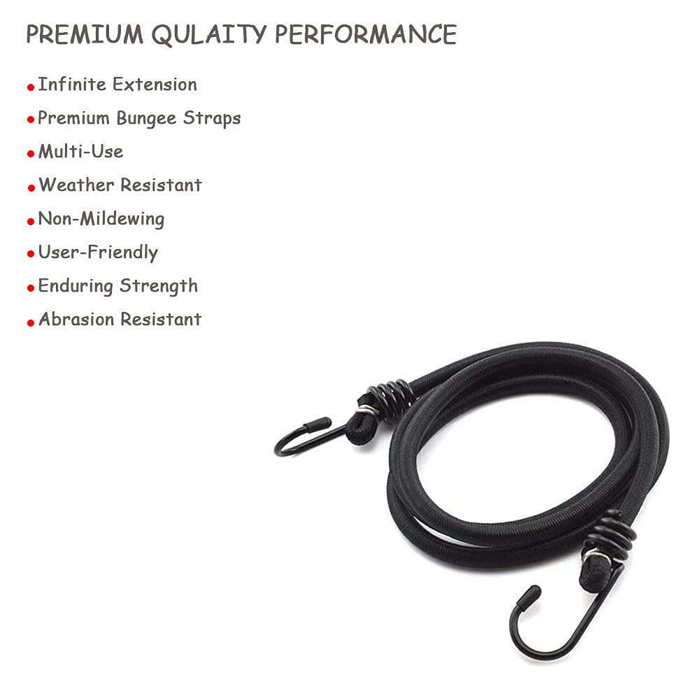 iCOMO 8 Pack Heavy Duty Bungee Cords with Metal Hooks - 32 Inch Elastic Tie Down Straps for Outdoor, Camping, Truck, RV, and Storage Use - Black (Durable & Secure Fastening Solution)