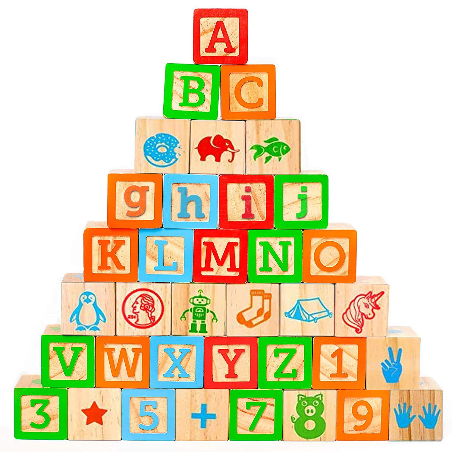 36-Piece Wooden Building Blocks for Toddlers 1-3 Years - Large Stacking Blocks with Alphabet & Number Learning - Educational Montessori Toys for Preschool Learning & Creative Play