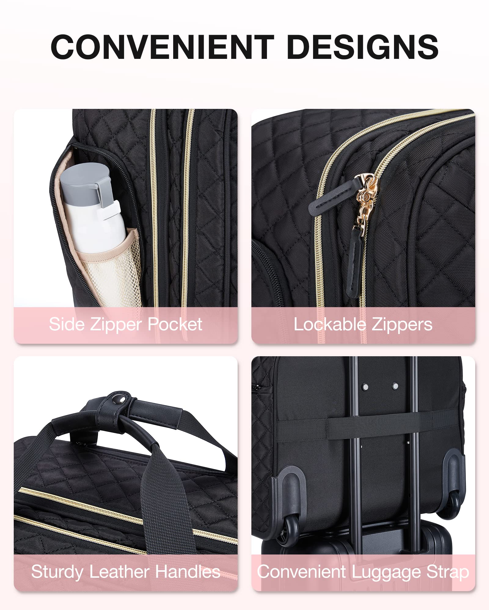 BAGSMART 17.3 Inch Rolling Laptop Briefcase with Wheels - Water-Resistant Quilted Black Computer Bag for Women & Men - Perfect for Business Travel, Work Commute & Airplane Carry-On
