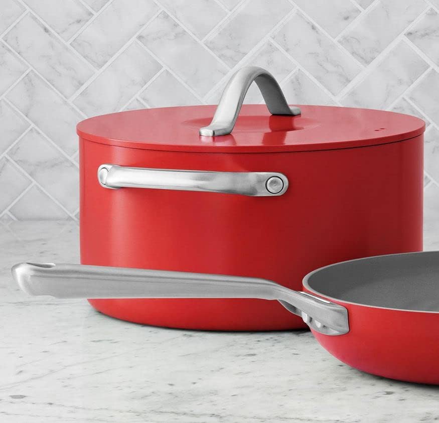 Premium 11-Piece Modern Ceramic Cookware Set with Smart Kitchen Tools - Non-Toxic, Scratch-Resistant (Red) - Perfect for Healthy Cooking, Family Dinners & Professional Chefs