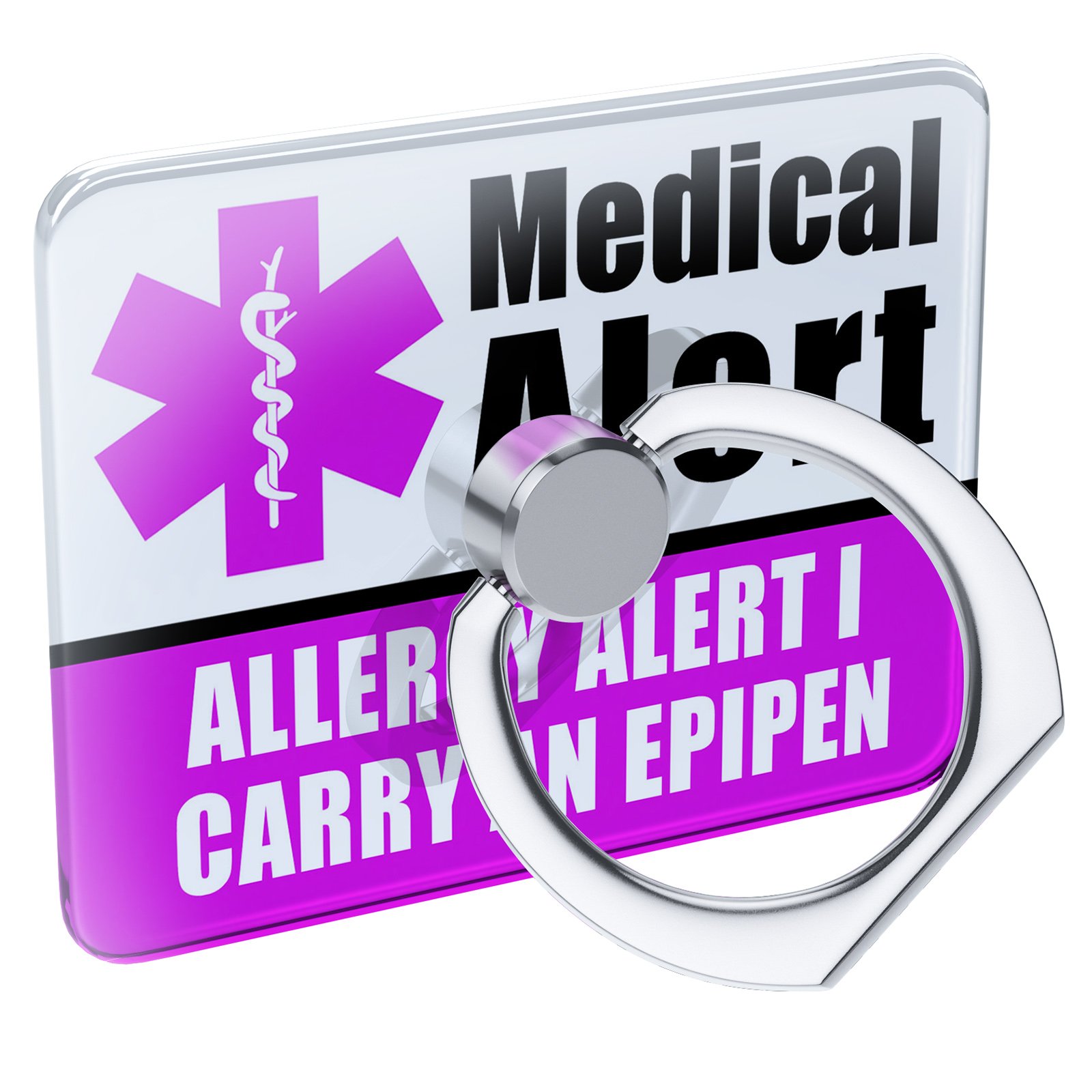 Epipen Holder for Allergies - Purple Medical Alert Phone Ring Grip & Stand for Emergency Use