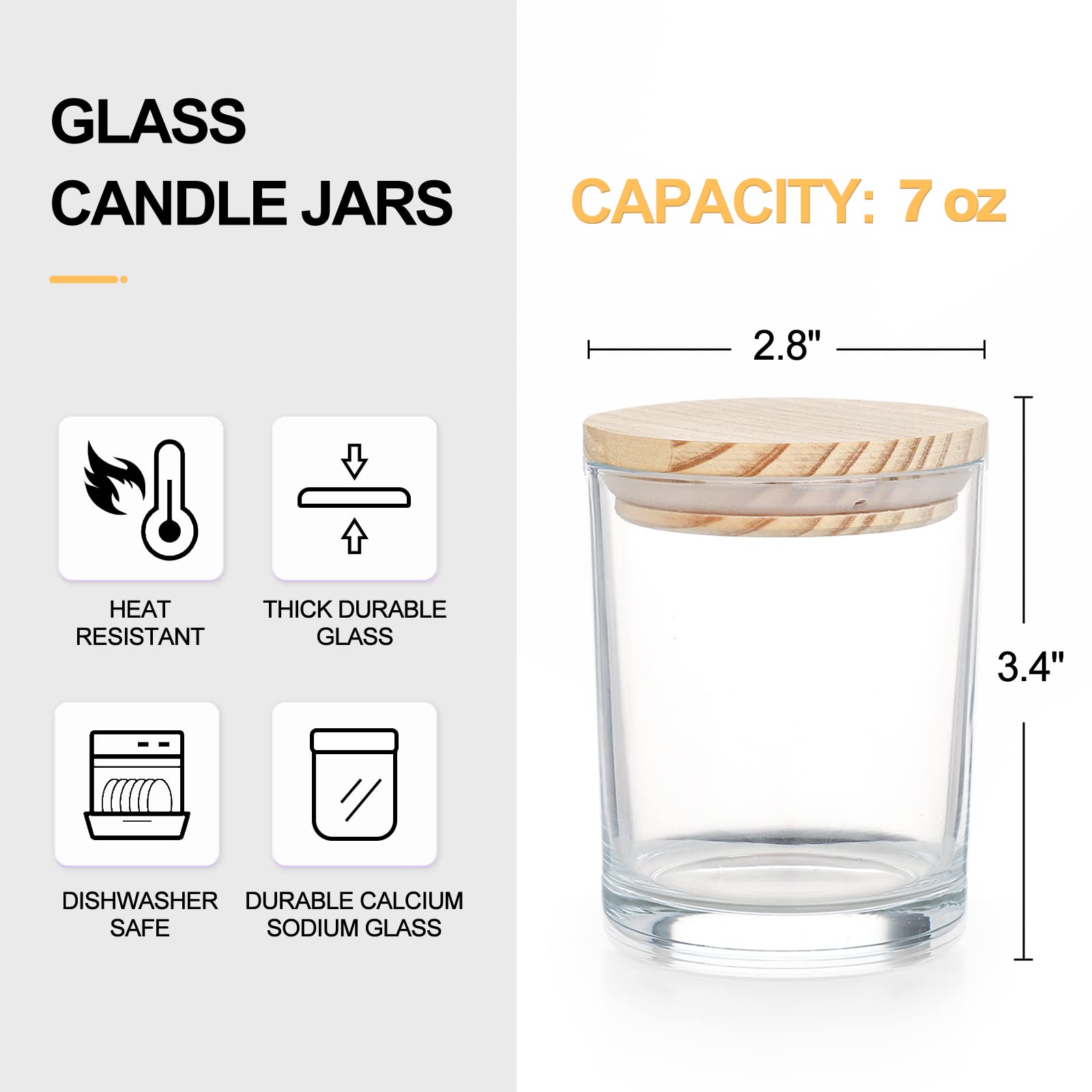 20 Pcs 7 OZ Thick Clear Candle Jars with Wood Lids - Empty Glass Containers for DIY Candle Making, Wax Melts, Sample Storage - Perfect for Home Decor, Gifts & Craft Projects
