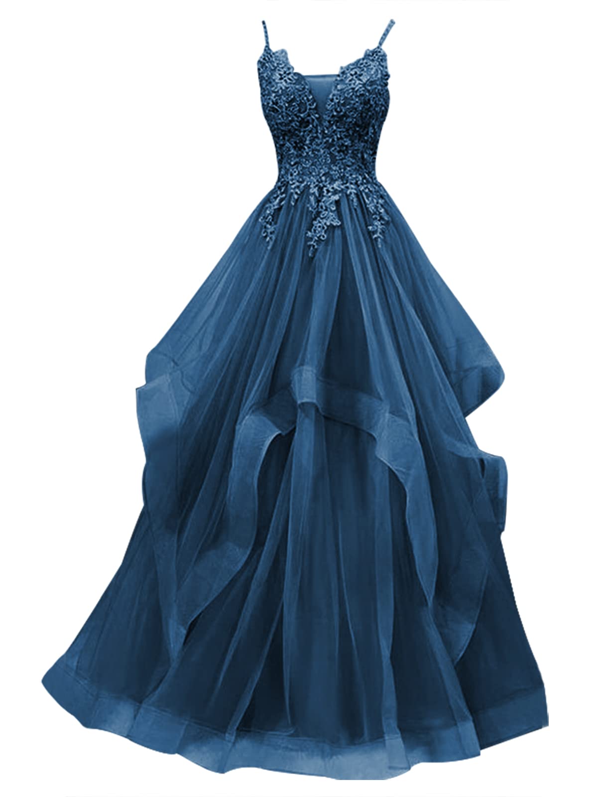 Elegant Lace Prom Dress with Ruffles - Long Tulle Formal Evening Gown for Homecoming, Wedding, and Special Occasions