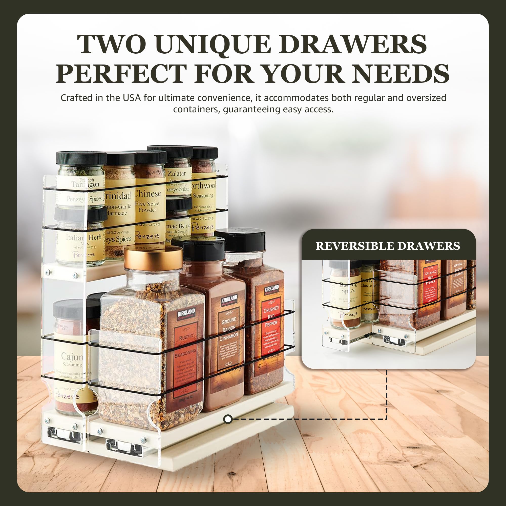 Vertical Spice Rack Organizer - Pull Out Drawer for Kitchen Cabinet Storage - Expandable Spice Caddy for Seasonings & Condiments - Made in USA (5.75