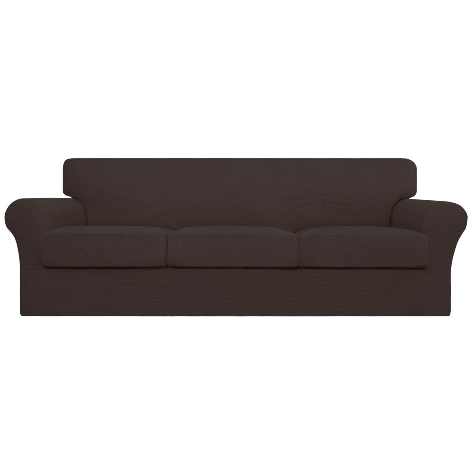 Stretch Couch Cover for Dogs & Pets - 4 Piece Washable Sofa Slipcover with Elastic Spandex - Fits 3 Cushion Oversized Couches - Chocolate Brown Furniture Protector for Pets & Kids - Perfect for Pet Owners & Family Homes
