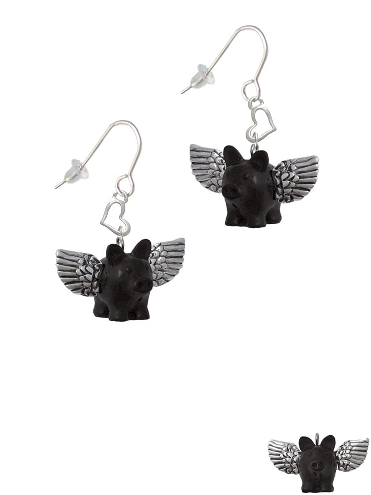 Flying Pig Wing Earrings - Small Heart French Jewelry for Gifts & Parties
