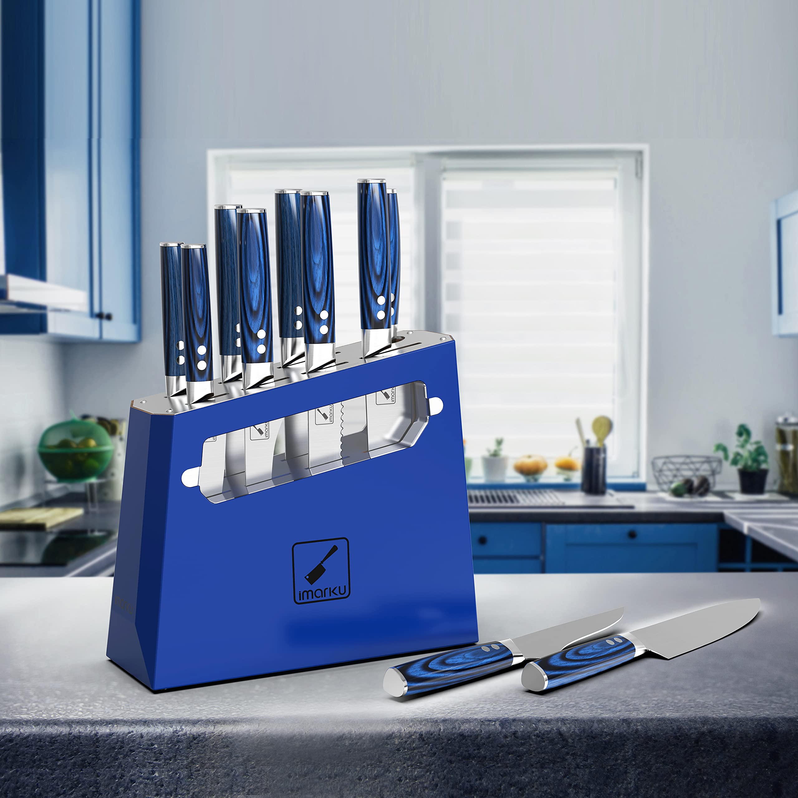 **Imarku 9-Piece Premium Chef Knife Set with Block - Professional Kitchen Knives, Knife Sharpener, Ergonomic Handle, Food-Grade Stainless Steel - Perfect for Home Cooking, Gifts for Chefs, Christmas Gifts for Men & Women**