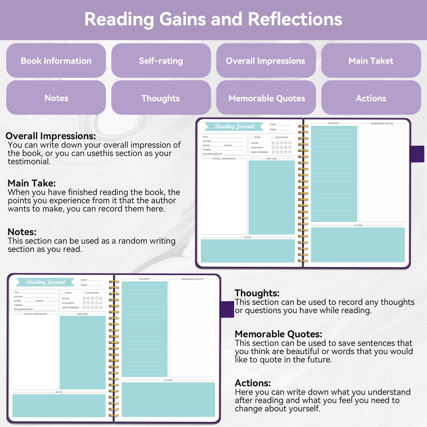 Reading Journal for Book Lovers - 80 Book Reading Log & Planner to Track & Review Books - Book Club Journal (8.5x5.5