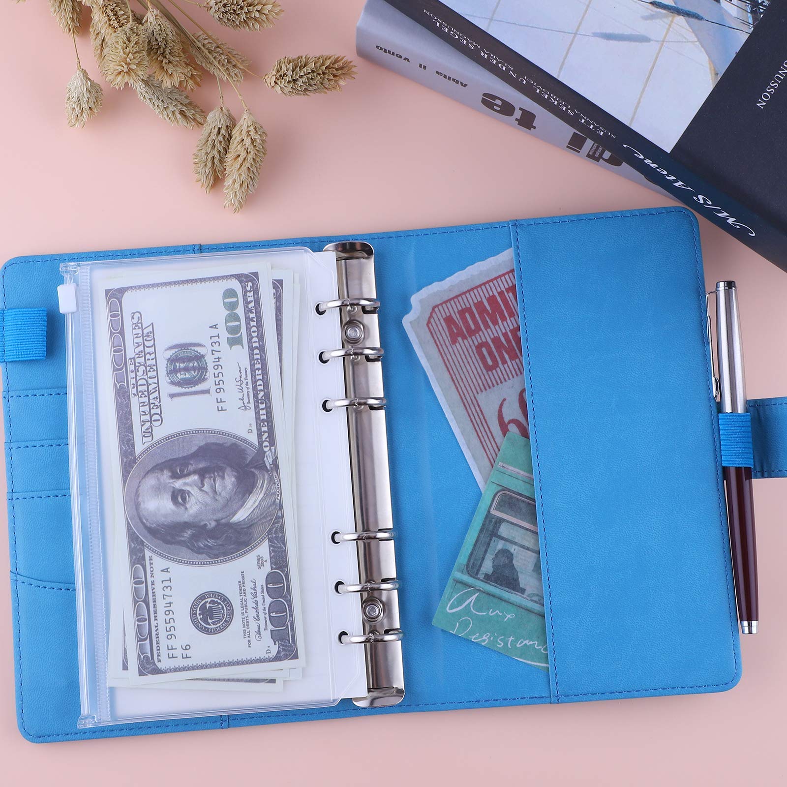 Antner A6 PU Leather Notebook Binder (Sky Blue) with 3-Pack Refill Paper, 160 Neon Page Markers & 10 Dividers - Perfect for School, Office & Planner Organization